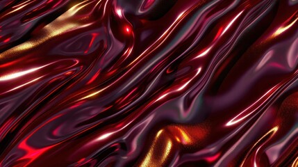Obraz premium Flowing abstract background with metallic crimson red and burgundy blobs, highlighted by subtle streaks of gold