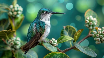 Fototapeta premium White-Necked Jacobin Hummingbird - Florisuga Mellivora: Medium-Sized Bird Native to Mexico, Central & Northern South America