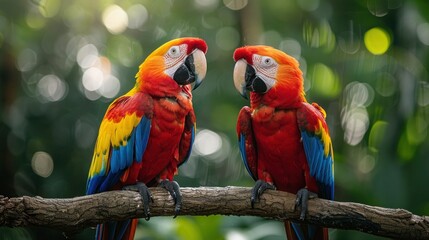 Colorful Scarlet Macaws with Copy Space for Text