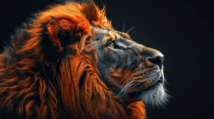 Naklejka premium Regal Lion in Monochrome: Majestic Artistic Portrait on Dark Background