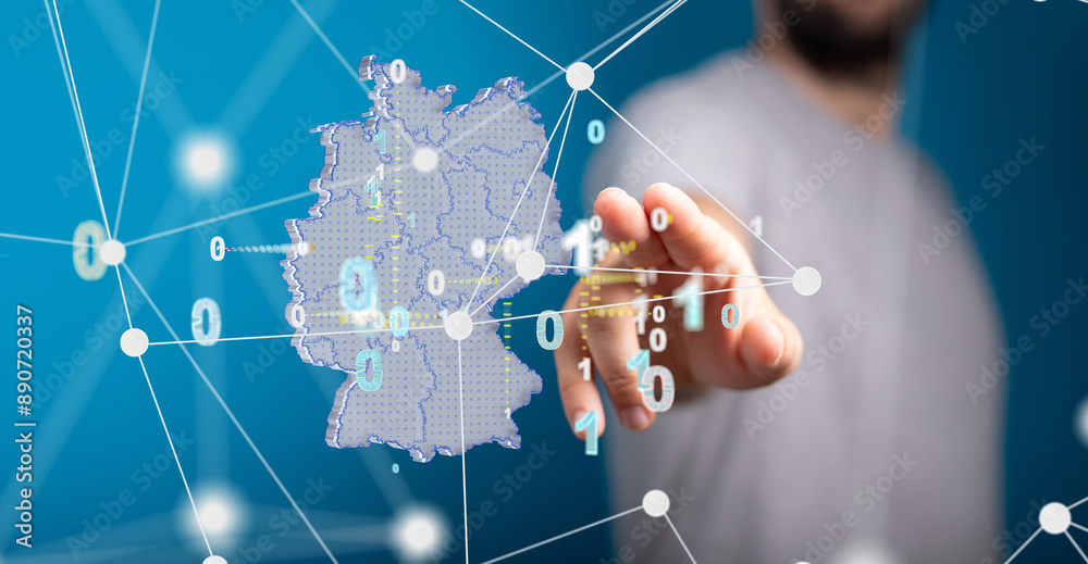 Poster Abstract of germany map network, internet and global connection concept, Wire Frame 3D.
