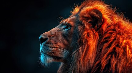 Naklejka premium Regal Lion in Monochrome: Majestic Artistic Portrait on Dark Background