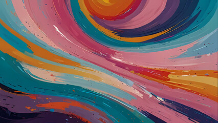 abstract background featuring swirling paint brush strokes, creating a sense of motion and fluidity with a mix of bold and pastel colors