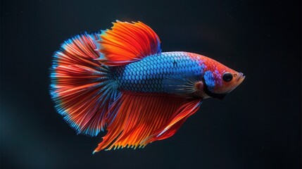 Fototapeta premium Colorful Siamese Fighting Fish Isolated on Black Background - Multi-Colored Betta Fish