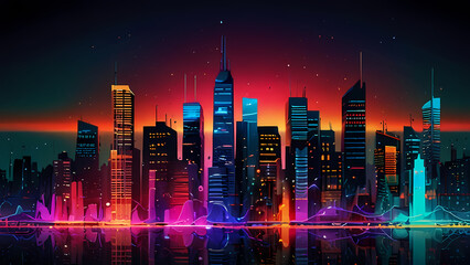 abstract background that represents the echoing waves of sound and energy in an urban environment with neon colors to depict the city's pulse theme