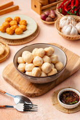 Bakso Ayam, Raw Indonesian Chicken Meatball in a bowl