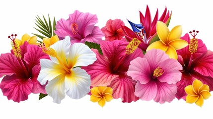 Beautiful Vibrant Tropical Flowers Arrangement Featuring Hibiscus and Various Exotic Blooms Ideal for Floral Decoration and Design Inspiration