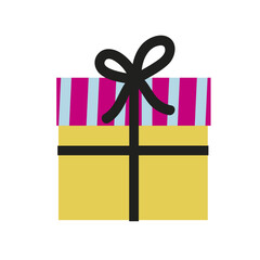 Yellow Birthday present with a black loop. Vector illustration