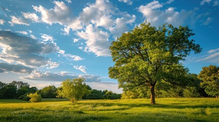Fototapeta premium Tranquil Meadow with a Majestic Tree