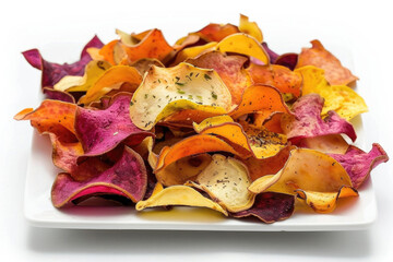 Naklejka premium Crispy vegetable peel chips seasoned with herbs and spices