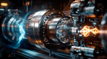 Hybrid transmission in section - futuristic vehicle propulsion system for electric buses, trucks or aircraft.