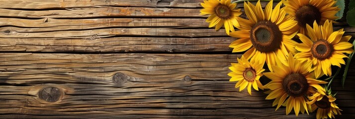 A rustic wooden background with sunflowers and space for copy Generative AI