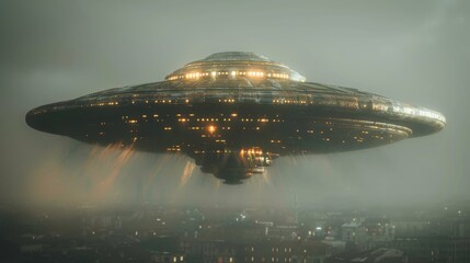 A UFO has arrived on planet earth. A fantastic scene with an alien spaceship