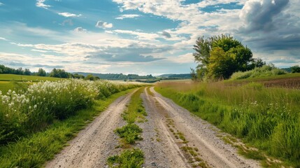 Fototapeta premium Countryside Road with Lush Greenery