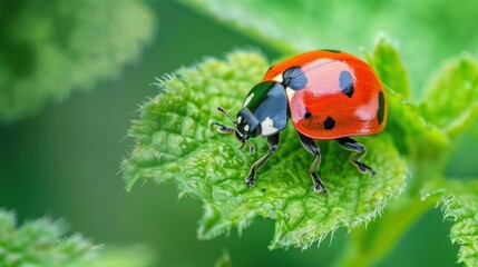 Obraz premium Ladybug on a Green Leaf