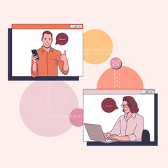 Business communication, people talking online flat illustration character