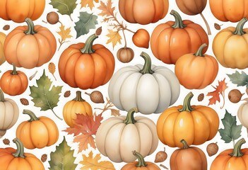 Watercolor Thanksgiving seamless pattern with pumpkins