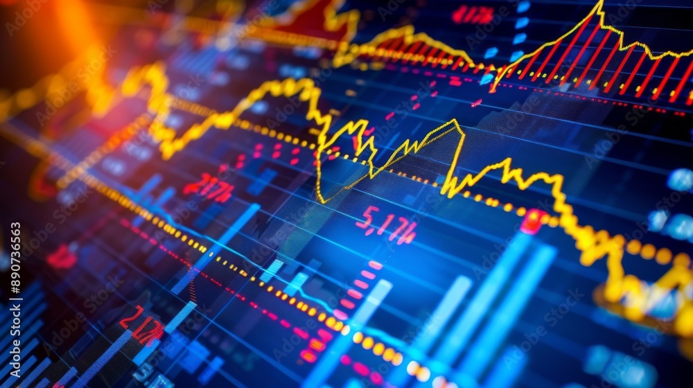 Aufkleber a detailed analysis of a stock market graph with trend lines and moving averages