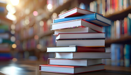 Fototapeta premium large stack of books in bright light