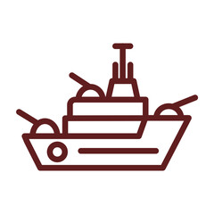 Warship Vector Line Maroon Icon Design