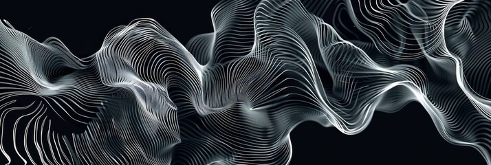Monochrome waveforms create captivating digital art, blending elegance and innovation with a futuristic touch