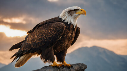 Obraz premium Close-up of eagle perched high. Generative AI