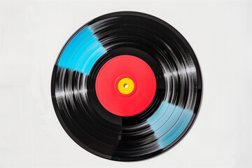 Vinyl Record LP Flat Lay with Colorful Splashes Isolated on a White Background