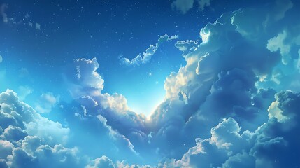 Obraz premium Dreamy Blue Sky with Clouds and Stars