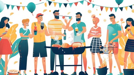 A group of friends enjoying a barbecue in a backyard 