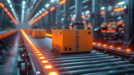 Automated Warehouse Sorting System with Conveyor Belt and Boxes, Industrial Robotics and Advanced Technology in Logistic Centerautomated warehouse
