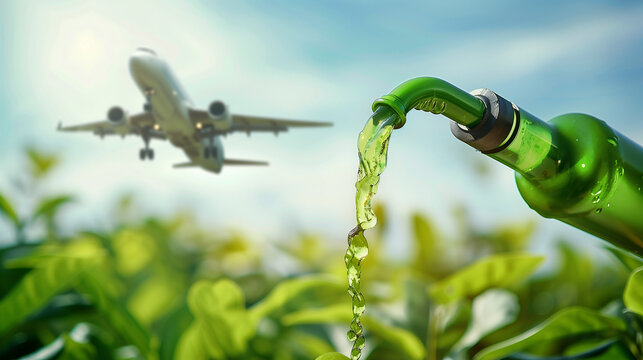 A vision of sustainable, environmentally friendly aviation fuel as a symbol of a sustainable future for air travel.