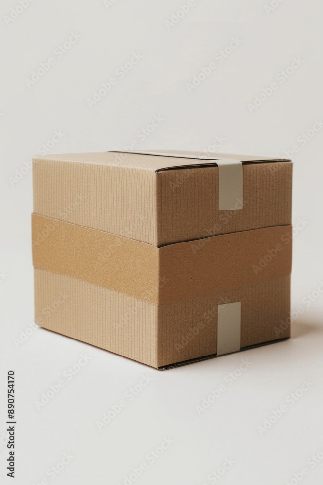 Poster a pair of brown boxes sitting on a clean and simple white surface, ideal for use in product photogra