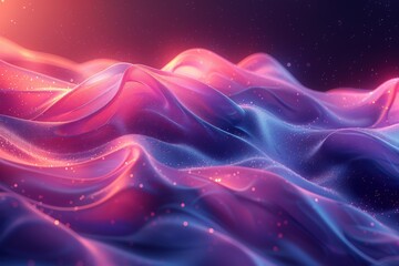 Obraz premium Abstract vibrant waves of illuminated pink and blue hues resembling cosmic landscape with glowing particles and dynamic flowabstract