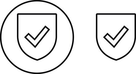 Shield with check mark icon set. Protection approve Security sign. Strong privacy tick shield. Tick mark approved. Flat and line style black vector collection isolated on transparent background.