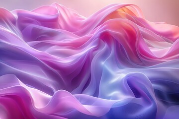 Obraz premium Abstract Wave of Pastel Silk Fabric with Gentle Ripples in Gradient Pink, Purple, and Blue Hues against Soft Light BackgroundAbstract