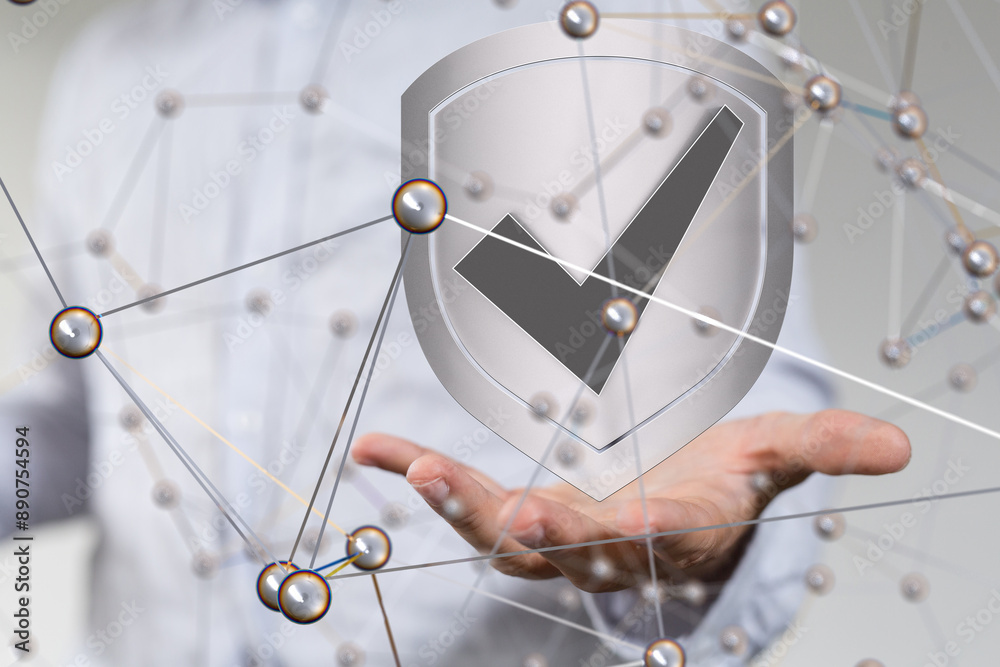 Poster Information technology protected with firewall, secure access and encryption against cyber