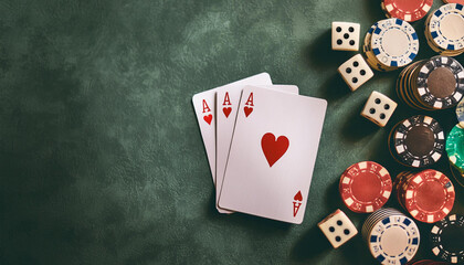 Obraz premium MESA DE PÔQUER COM CARTAS E FICHAS DE UM JOGO EM UM CASSINO 