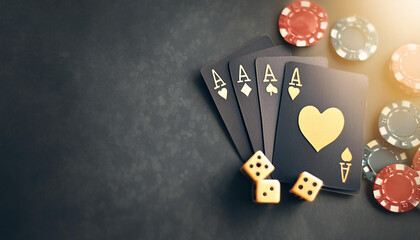 Fototapeta premium MESA DE PÔQUER COM CARTAS E FICHAS DE UM JOGO EM UM CASSINO 
