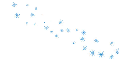 Snowflakes. Snow, snowfall. Falling scattered blue snowflakes on a white background.