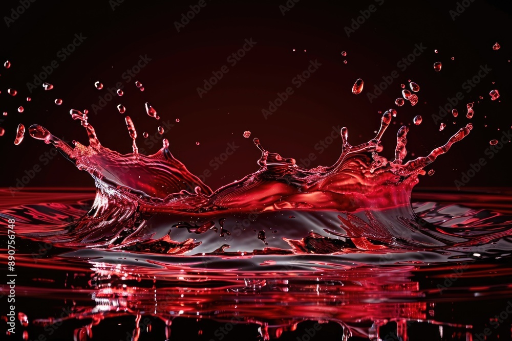 Poster a close-up shot of a red liquid splashing on the surface of a calm body of water