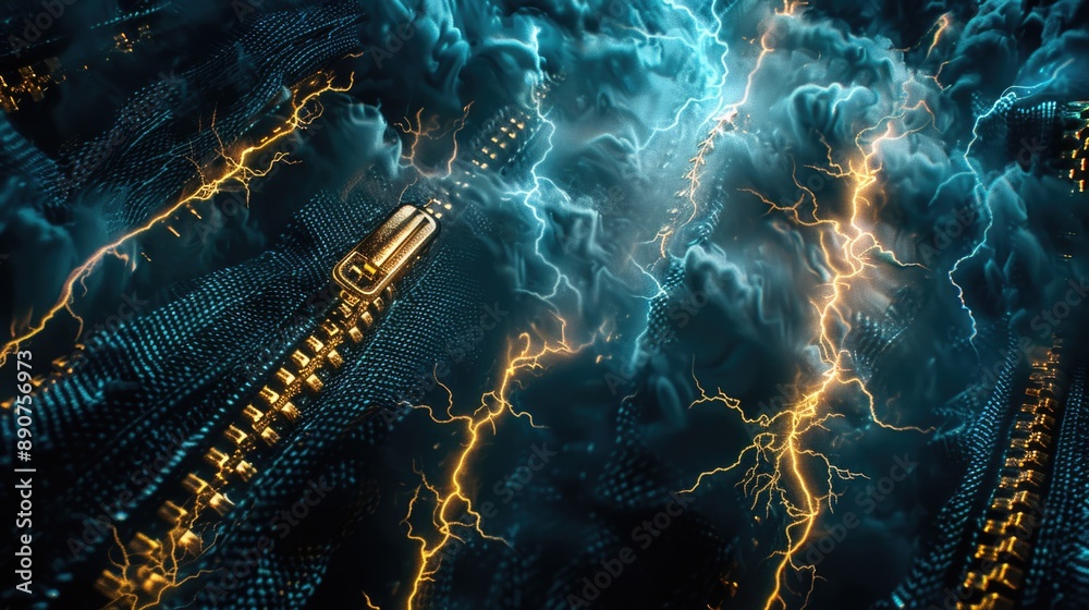 Poster a city skyline with lightning illuminating the clouds