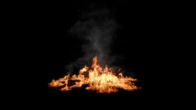 Dynamic Ground Fire and Smoke with Alpha Channel: High-Quality Clip Featuring Intense Flames and Realistic Smoke for Stunning Cinematic Effects and Seamless Integration in Visual Projects.