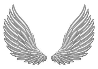 3d realistic detailed metal angel wings. Stock vector illustration on isolated background.