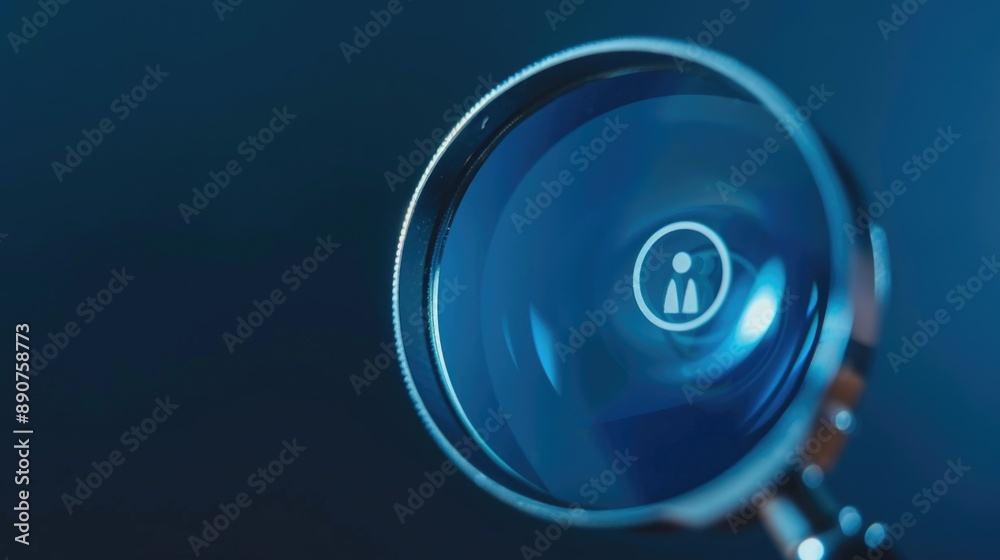 Poster A close-up of a magnifying glass with a smiley face, often used for searching and finding small details
