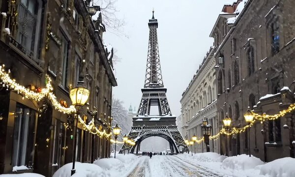 eiffel of paris in snow christmas day