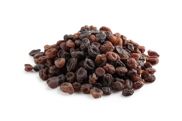 Obraz premium A pile of raisins on a white surface, ideal for food or still life photography