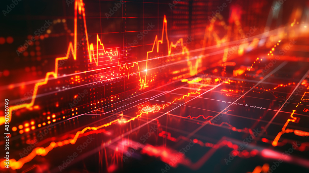 Canvas Prints red stock market graph showing downward trend.