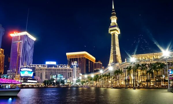 landscape in macau with shine at night