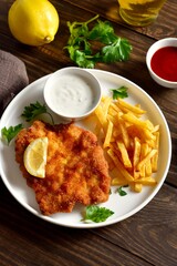 Weiner schnitzel with potato fries