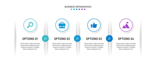 Horizontal progress bar featuring 4 arrow-shaped elements, symbolizing the four stages of business strategy and progression. Clean timeline infographic design template. Vector for presentation